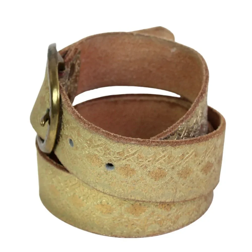 TOOLED GOLD BEIGE GENUINE LEATHER 1 3/8